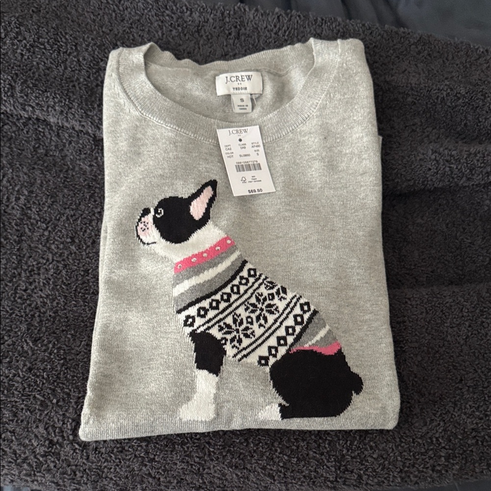 J. Crew Gray Sweater with Dog Pattern